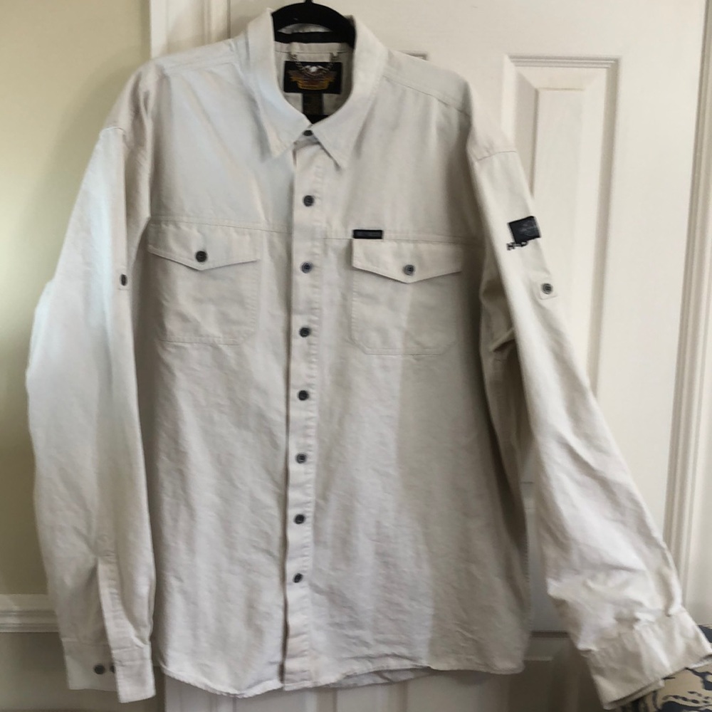 Harley Davidson 100% cotton canvas button up shirt size XXL tall